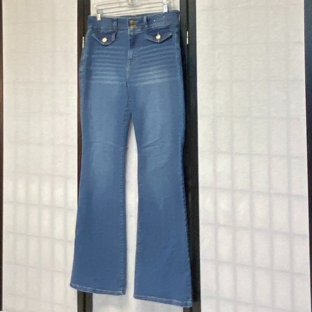 D Jeans High Wide Waistband Bootcut Stretch Denim Jeans Faded Medium Wash 8 - Picture 4 of 12